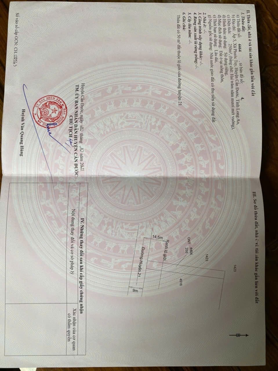 Đất thổ cư 250m2 mt đường nhựa HL21 xã Phước Tuy giá đầu tư 1 tỏi 7 4