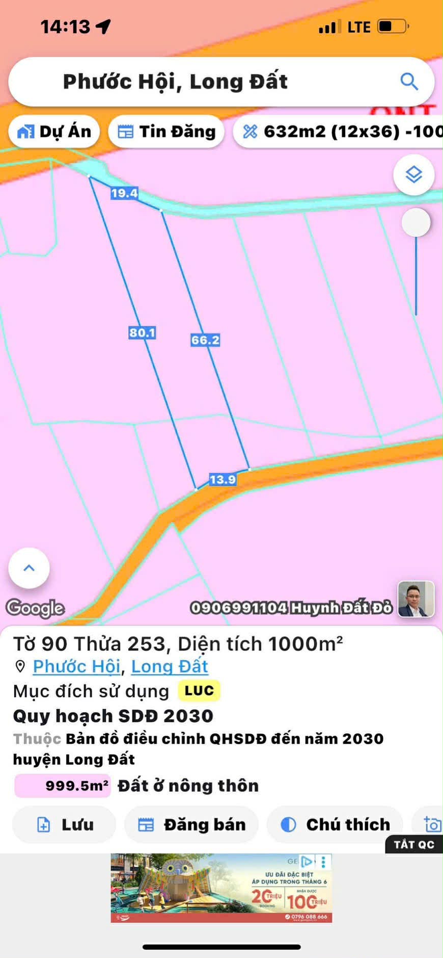 Cần bán Đất đường Võ Văn Kiệt, Xã Lộc An, Diện tích 1000m², Giá 1 Tỷ 4