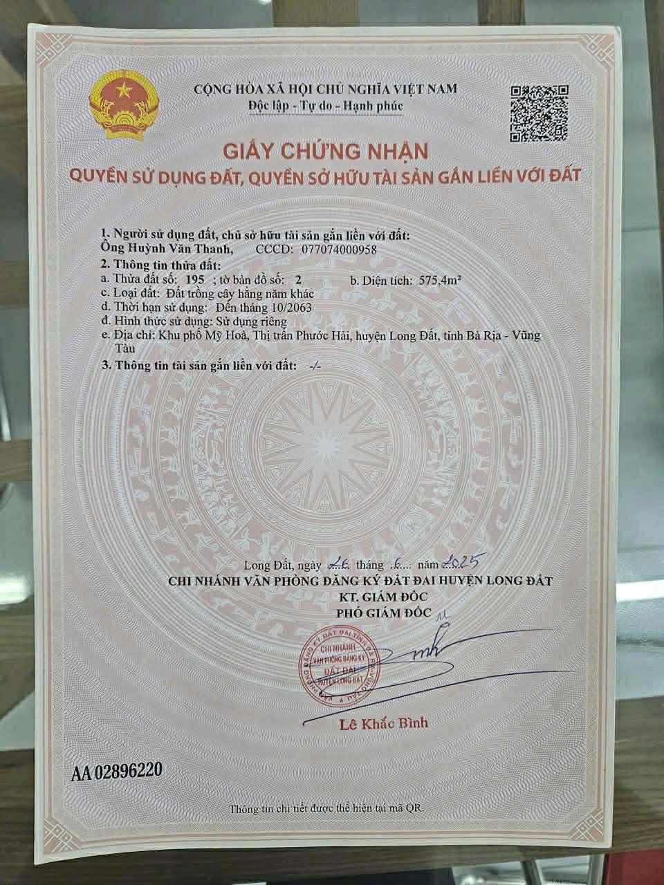 Cần bán Đất đường Tỉnh lộ 44, Thị trấn Phước Hải, Diện tích 575m², Giá 1.5 Tỷ