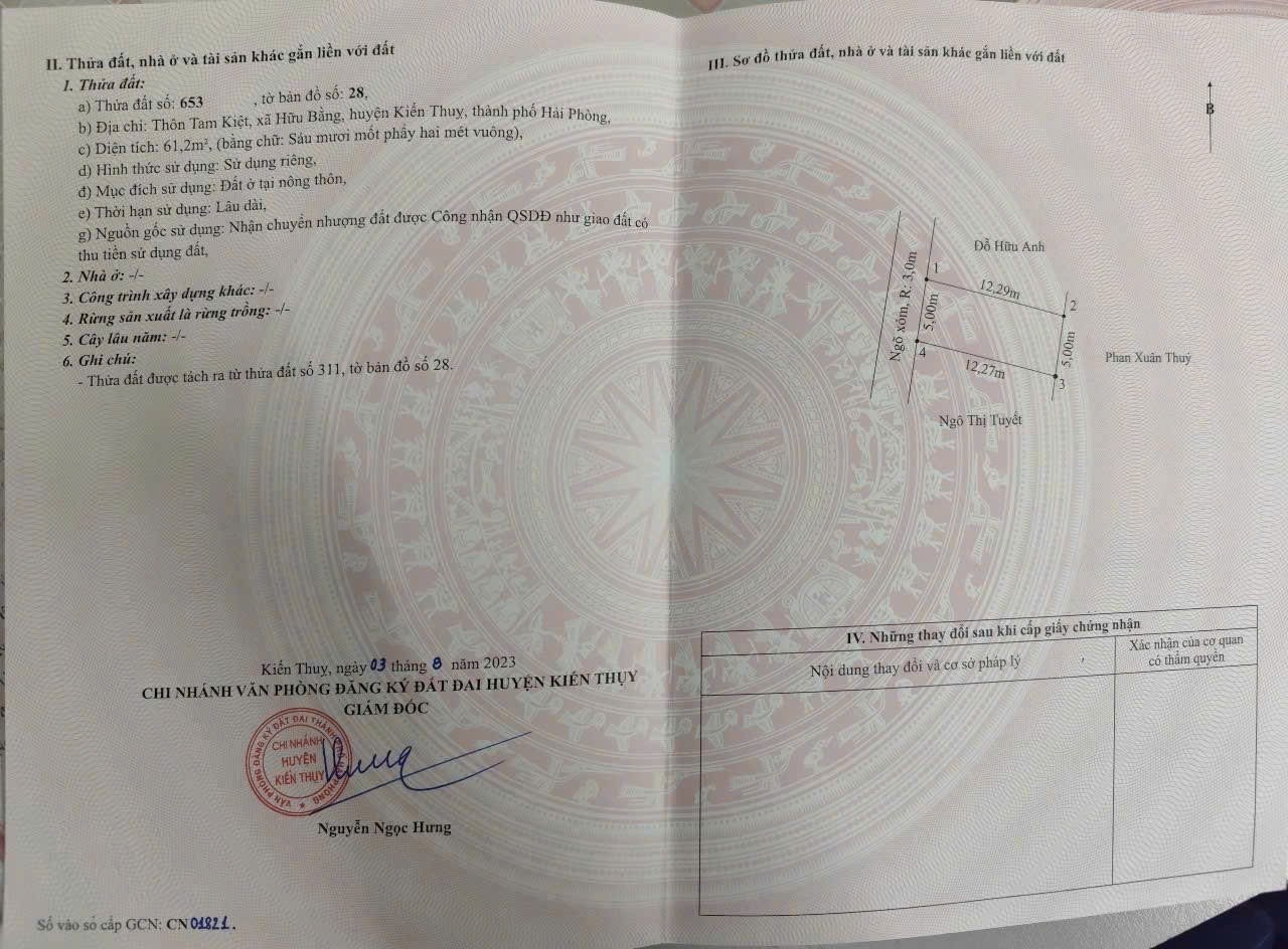 SIÊU PHẨM GIÁ RẺ TUYẾN 2 ĐƯỜNG 405 – HỮU BẰNG, KIẾN THỤY – CHỈ 1,XX TỶ – ZALO 0567 222 555