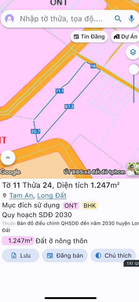 Cần bán Đất đường Võ Thị Sáu, Xã Tam Phước, Diện tích 1246m², Giá 1.90 Tỷ