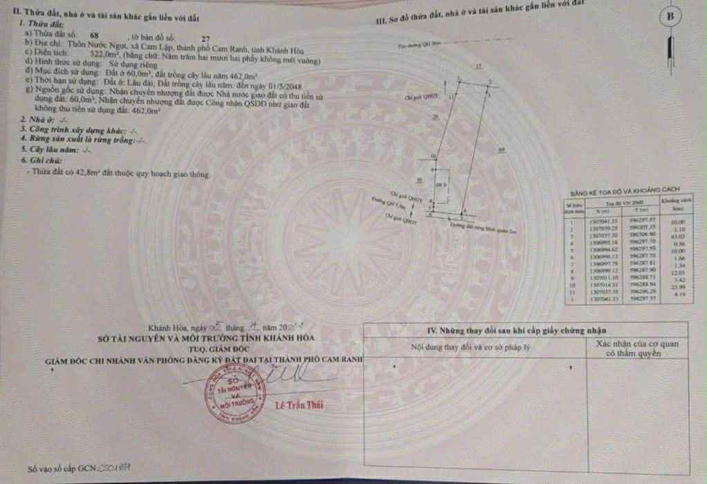 Cần bán Đất đường Quốc lộ 1A, Xã Cam Lập, Diện tích 522m², Giá 1.5 Tỷ