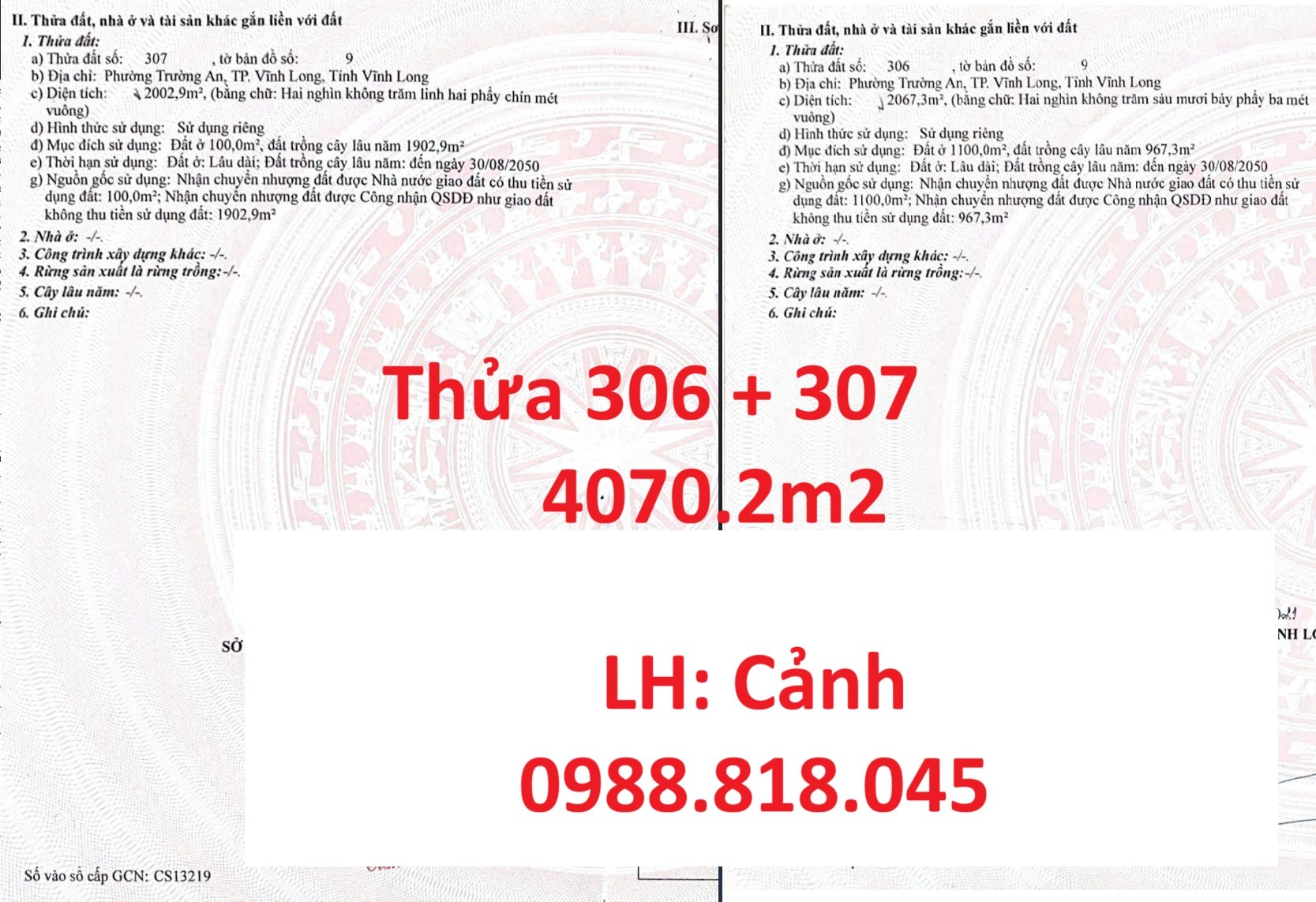Phát mại đất  trung tâm Phường Trường An, TP. Vĩnh Long, 4070m2, View Sông Cổ Chiên, miễn TG 2