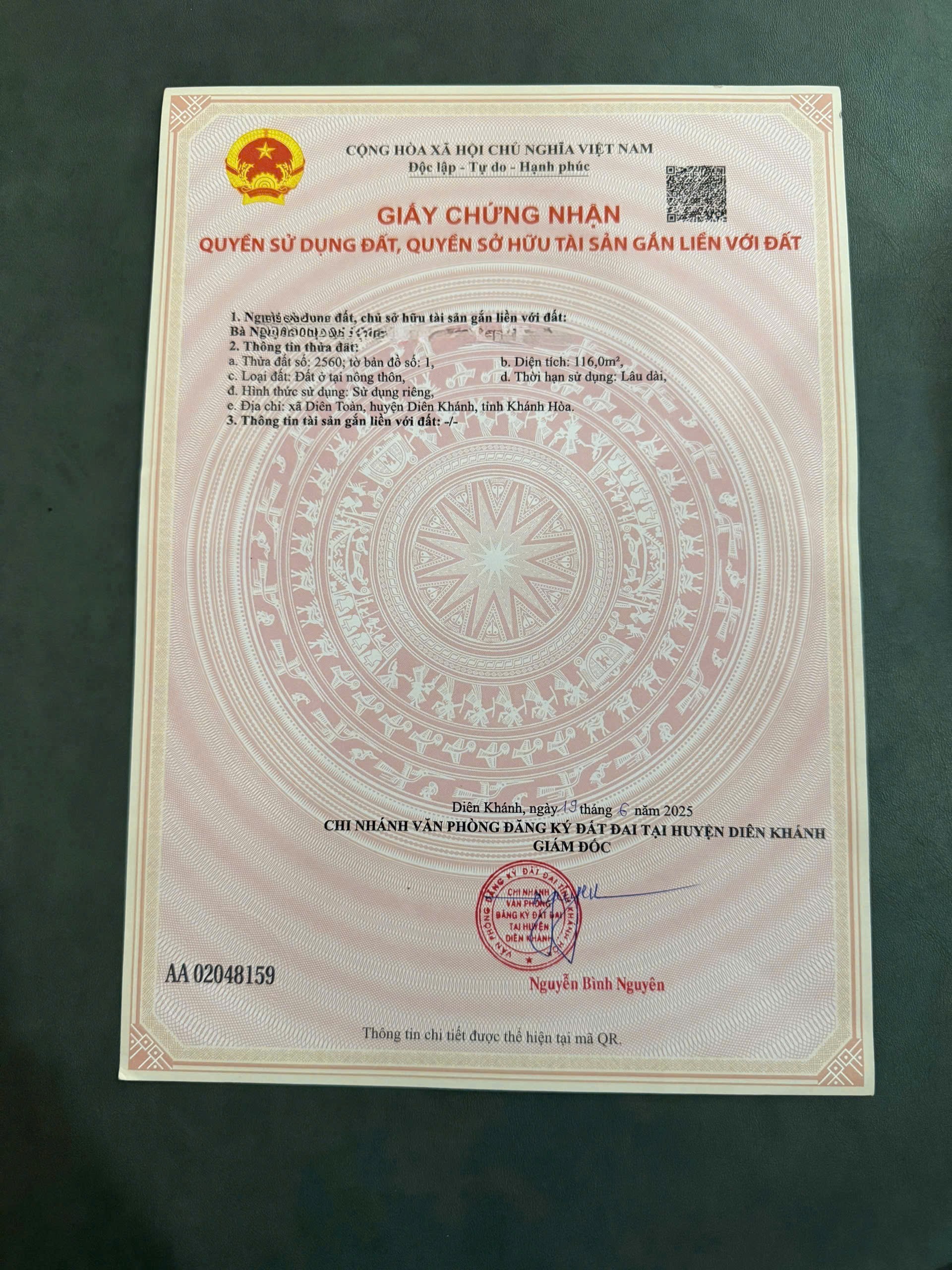 Bán đất tái định cư Diên Toàn - Diên Khánh đường thông cạnh Huỳnh Thúc Kháng 5