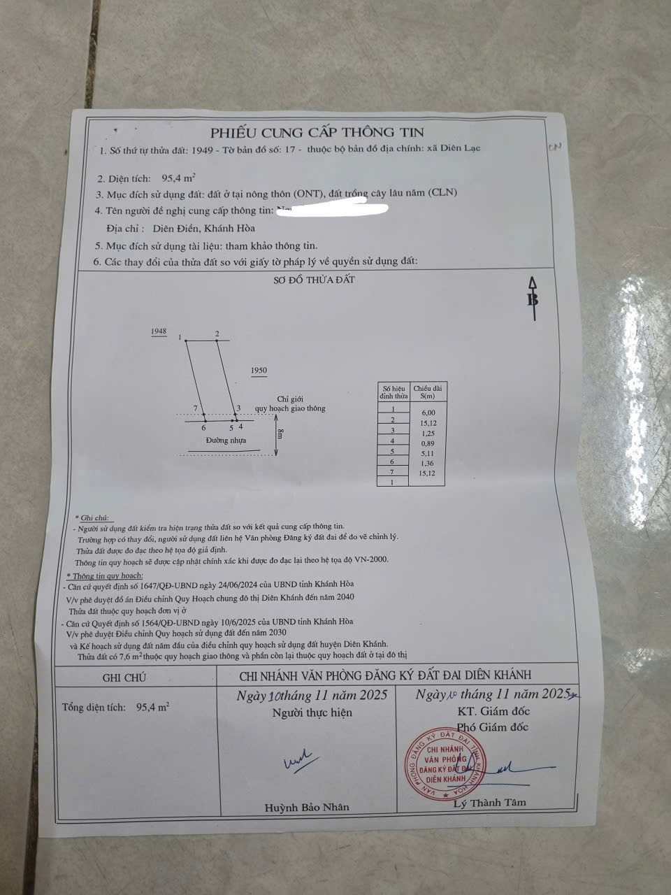 Bán đất Diên Hoà thôn Quang Thạnh mặt tiền đường nhựa nội thôn 9