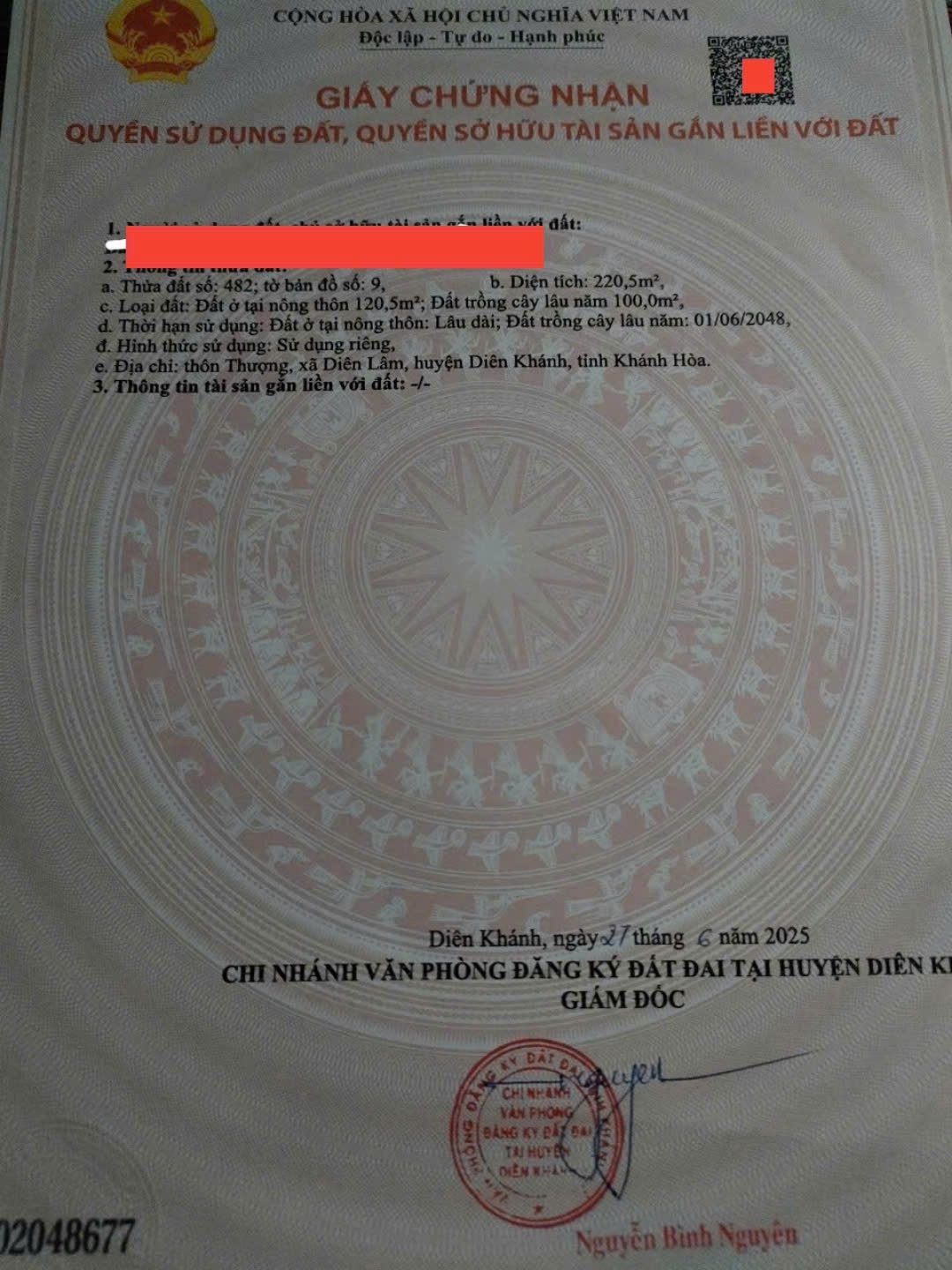 Bán đất mặt tiền Hương Lộ 39 - Diên Lâm - dân cư đông an ninh 4