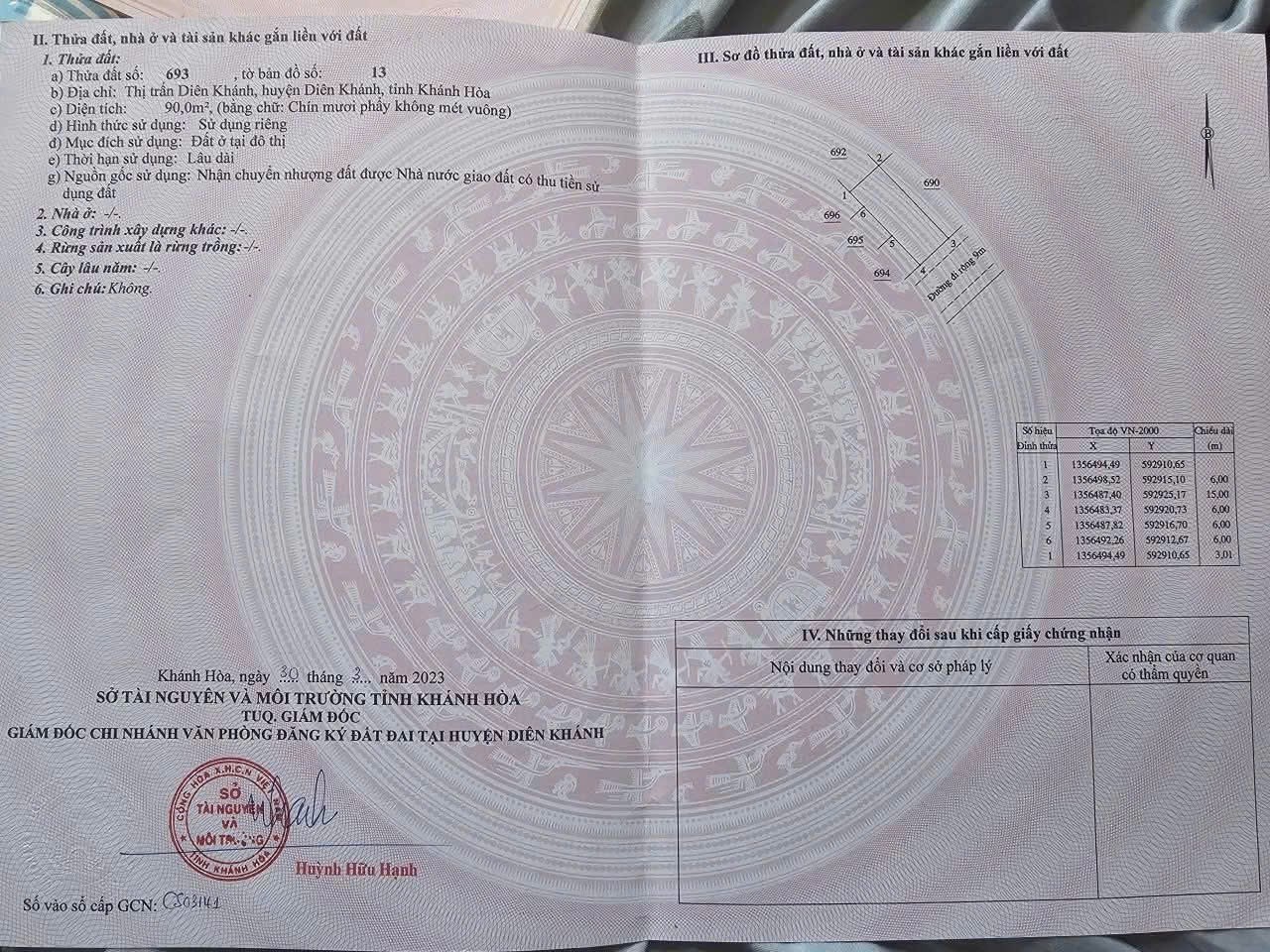 Bán đất tái định cư Bầu Gáo - thị trấn Diên Khánh mặt đường bê tông rộng 9m sát bên bờ kè 6