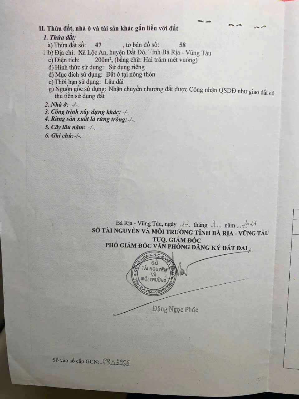 Cần bán Đất đường D4, Xã Lộc An, Diện tích 200m², Giá Thương lượng 2