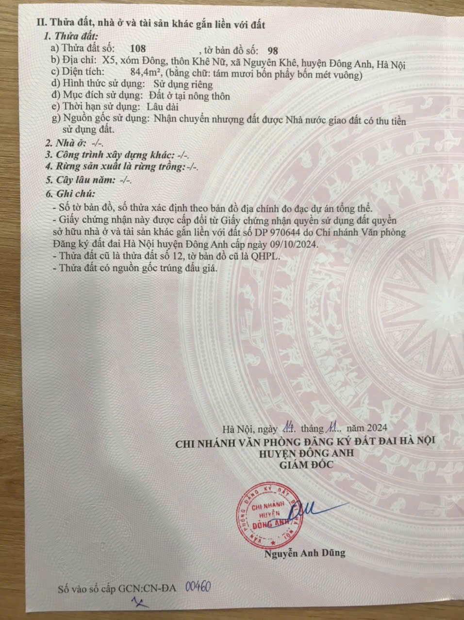 LÔ ĐẤT ĐẸP X5 – XÓM ĐÔNG KHÊ NỮ . HƠN 90TR/1M 3