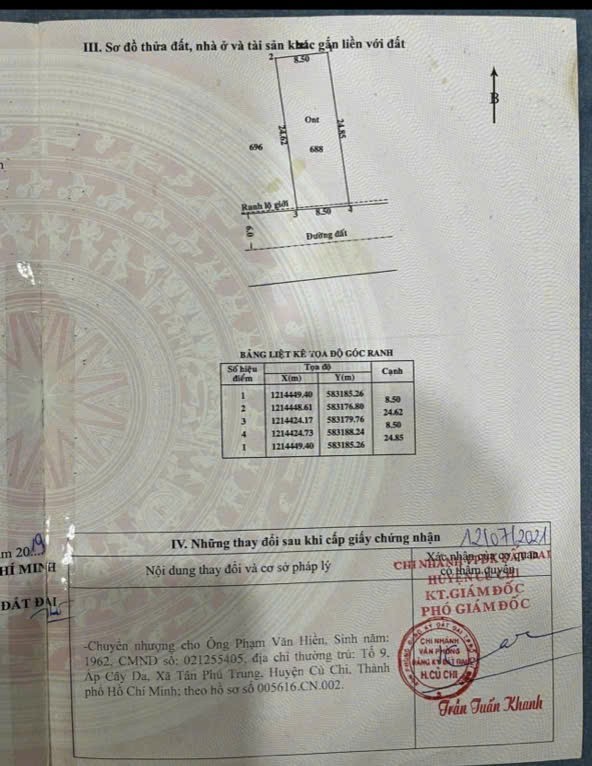 Bán đất full thổ 1/ Tỉnh lộ 8, xã Phước Vĩnh An dt 210m2 giá 3,2 tỷ