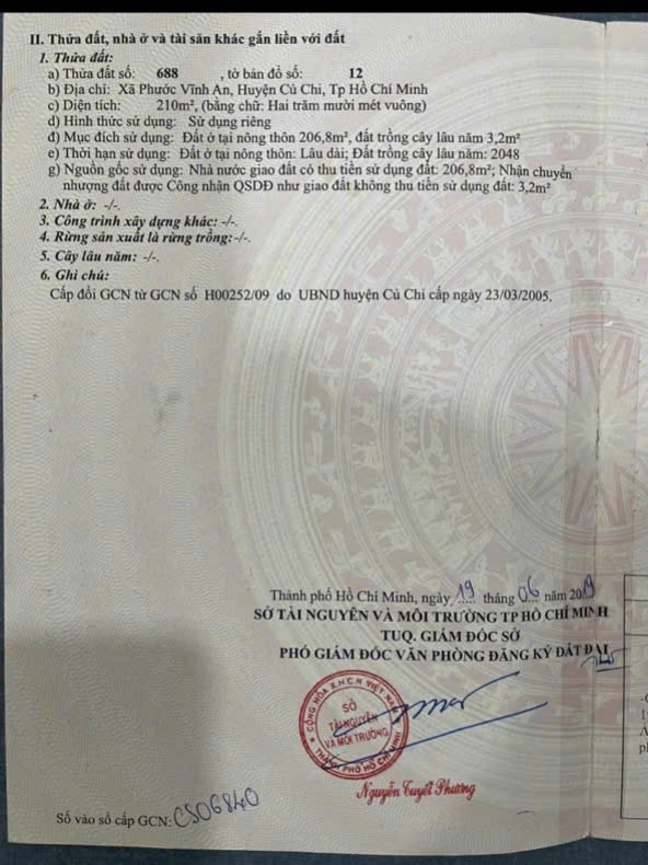 Bán đất full thổ 1/ Tỉnh lộ 8, xã Phước Vĩnh An dt 210m2 giá 3,2 tỷ 3