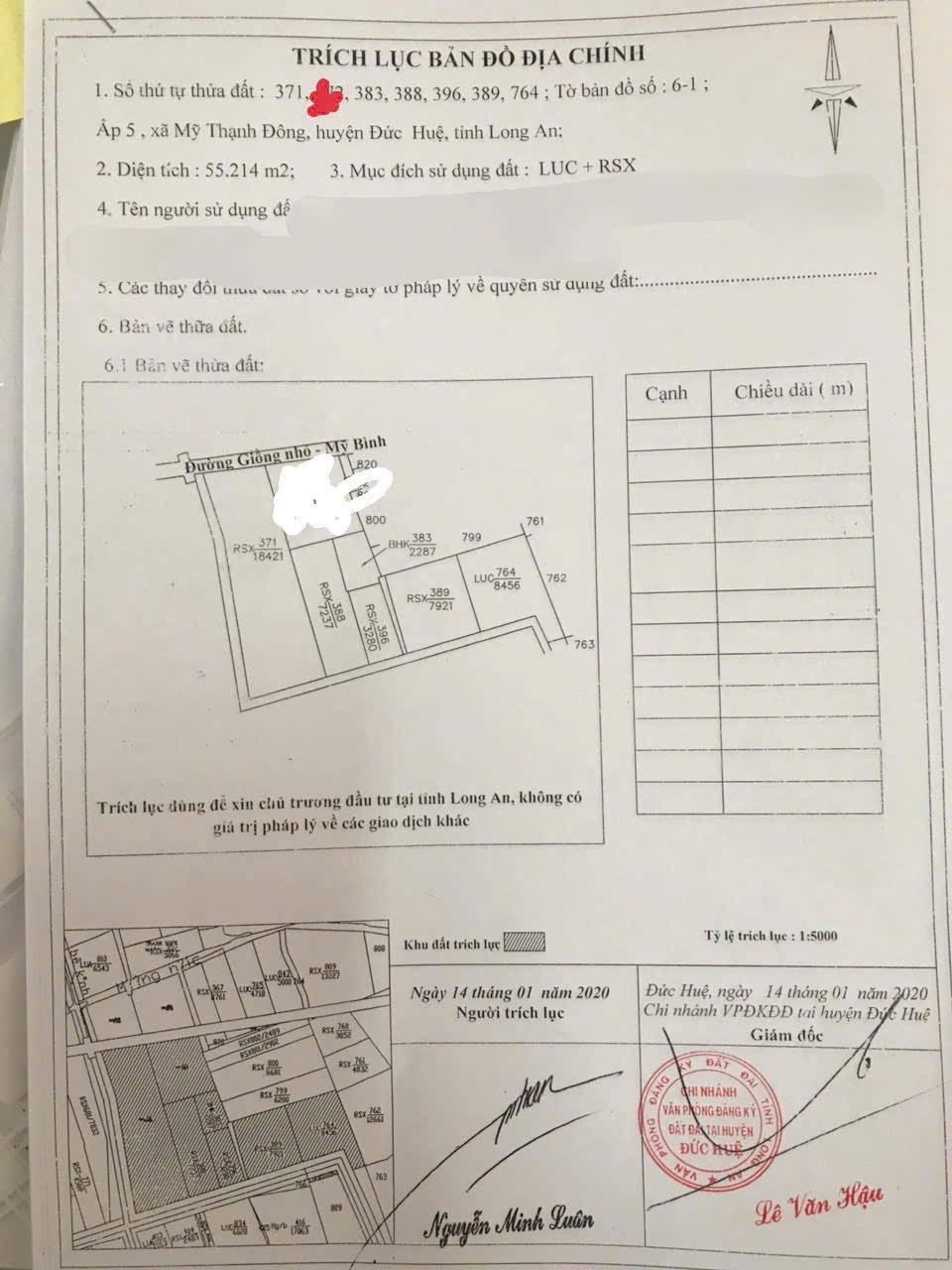 Bán 46.000m2 đất rừng sản xuất quy hoạch lên SKC xã Mỹ Thạnh Đông , Đức Huệ giá 17 tỷ 2