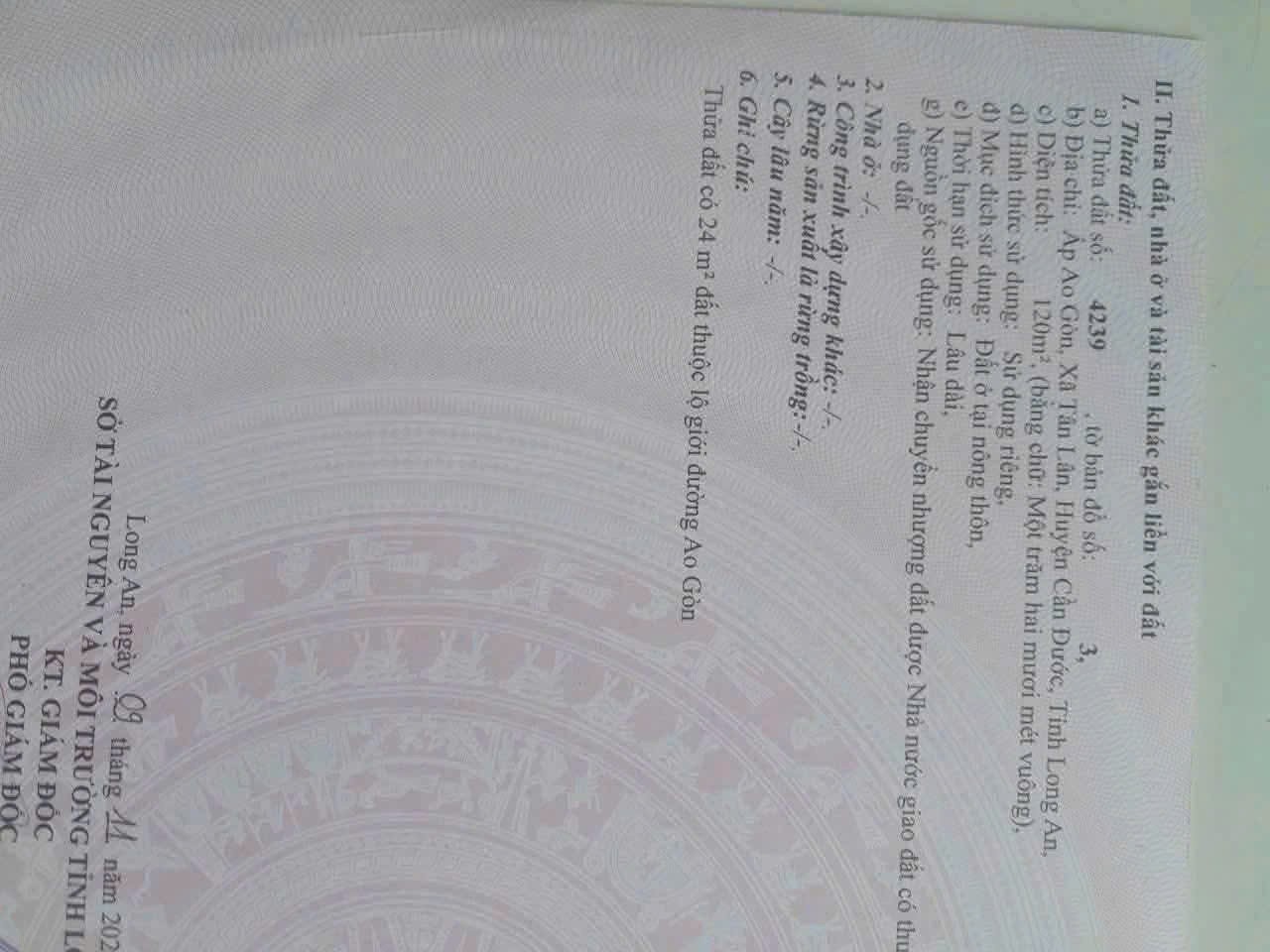 Đất thổ cư 120m2 mt đường nhựa 8m xã Tân Lân chủ cần bán gấp giá rẻ 950tr 5