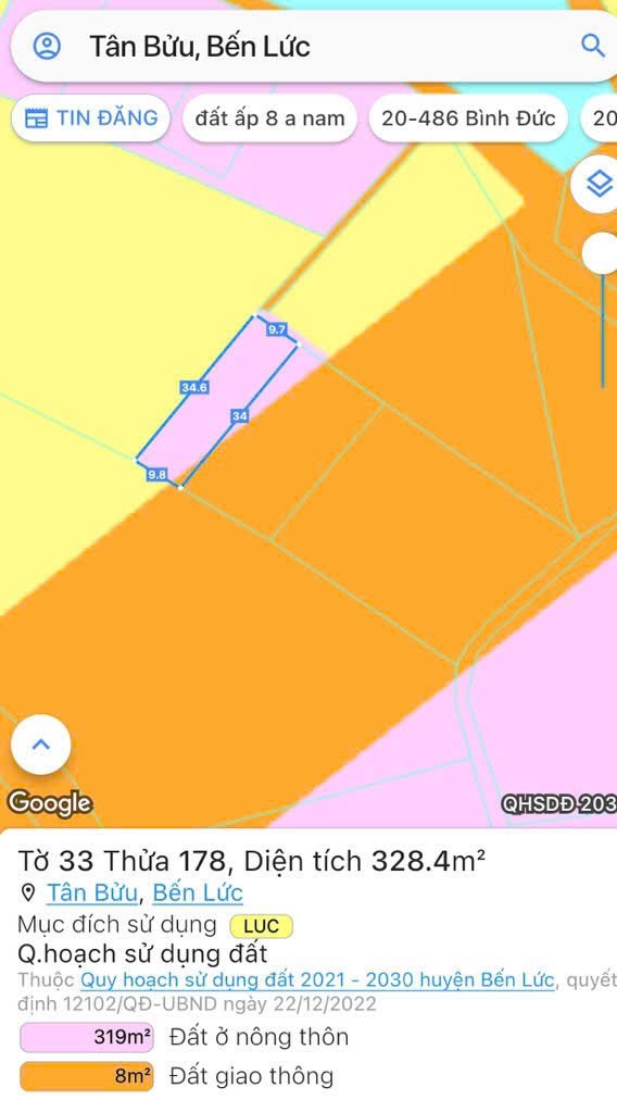Bán nhà cấp 4 ,tổng dt 328m2 ( đất lúa ) xã Tân Bửu, Bến Lức  giá 1,2 tỷ 3
