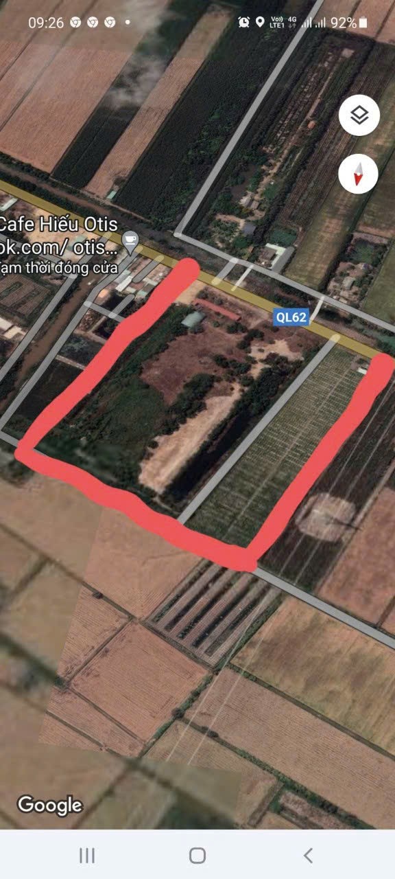 Bán đất mt quốc lộ 62 , huyện Thạnh Hóa tổng dt 5,8 ha (2,5 ha skc, 4000m2 thổ) giá 140 tỷ 6