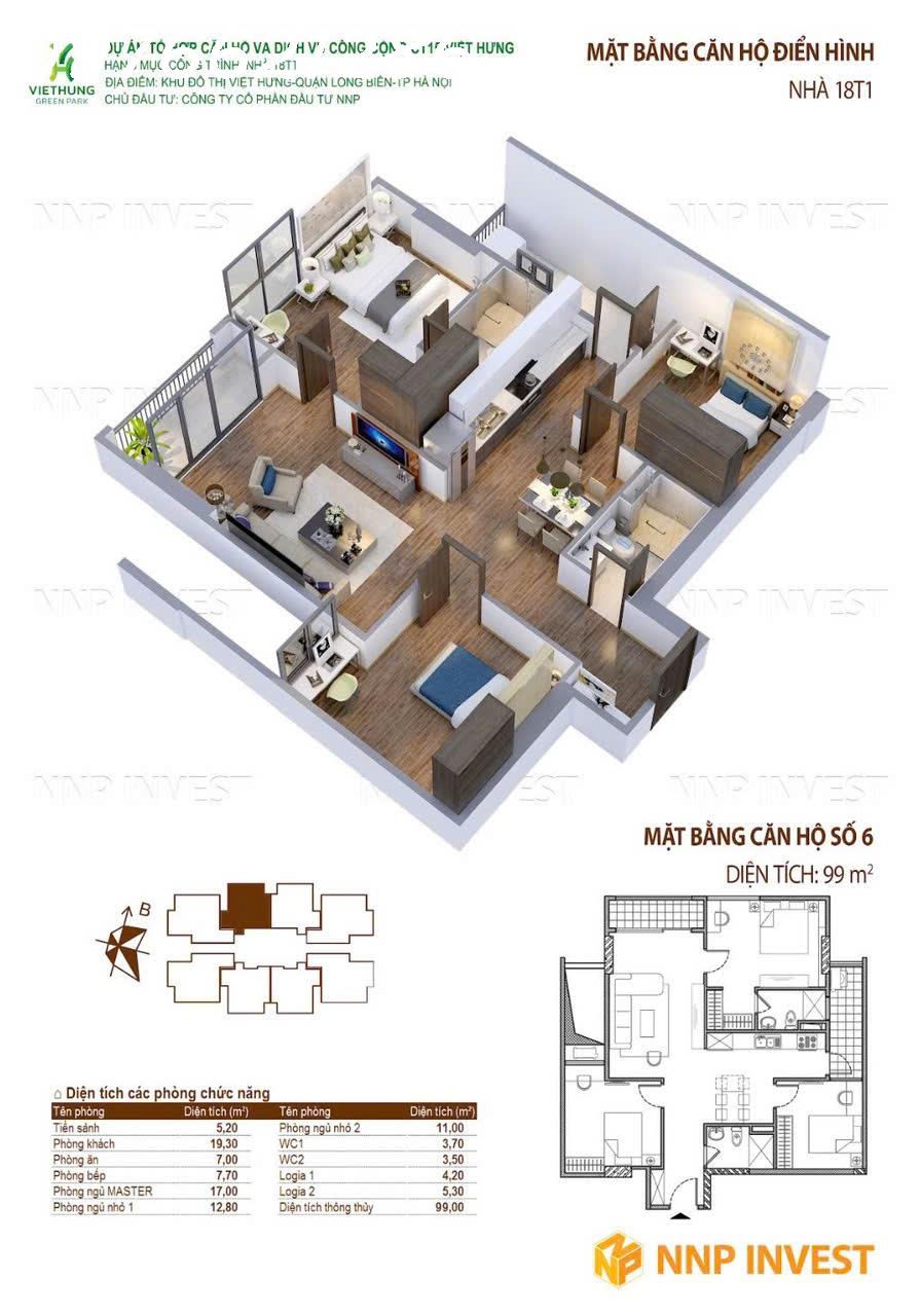 CĂN HỘ CAO CẤP- 3PN-2WC-100M2- GREEN PARK CT15 VIỆT HƯNG giá 7,4x (tỷ) 5