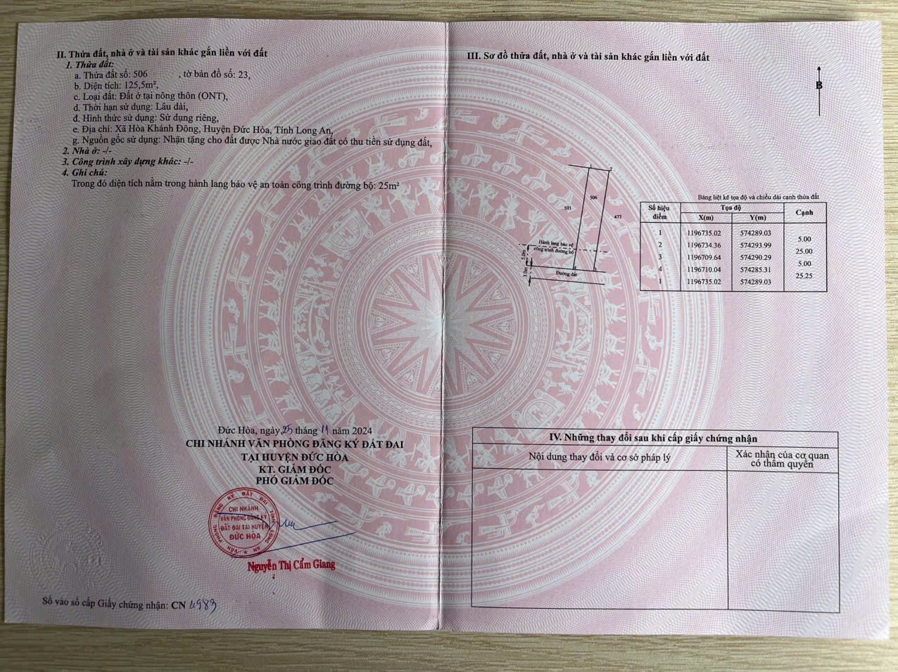 Bán đất thổ cư xã Hòa Khánh Đông dt 125m2 giá 780tr 4