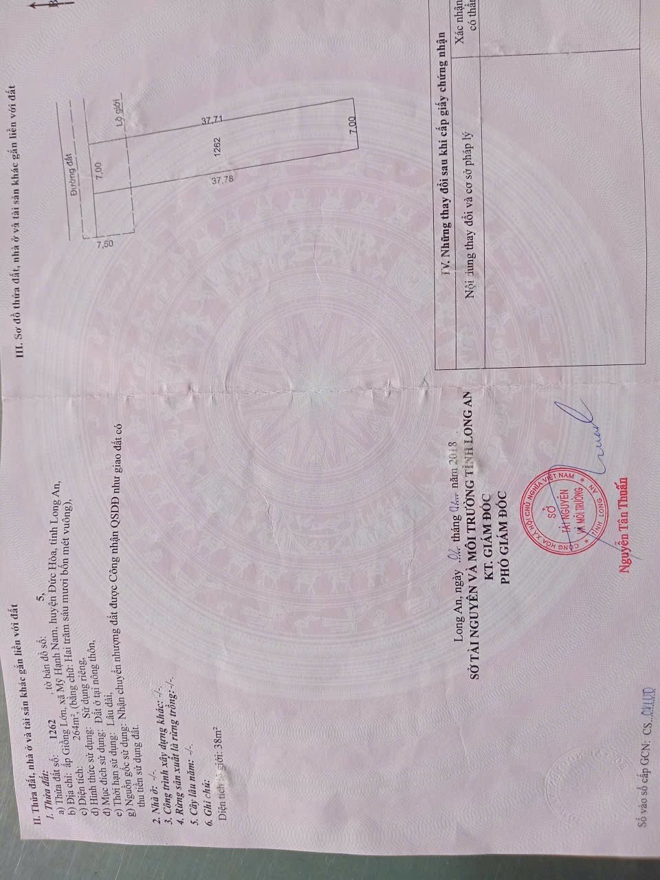 Bán đất thổ cư xã Mỹ Hạnh Nam dt 264m2 giá 1,67 tỷ 2