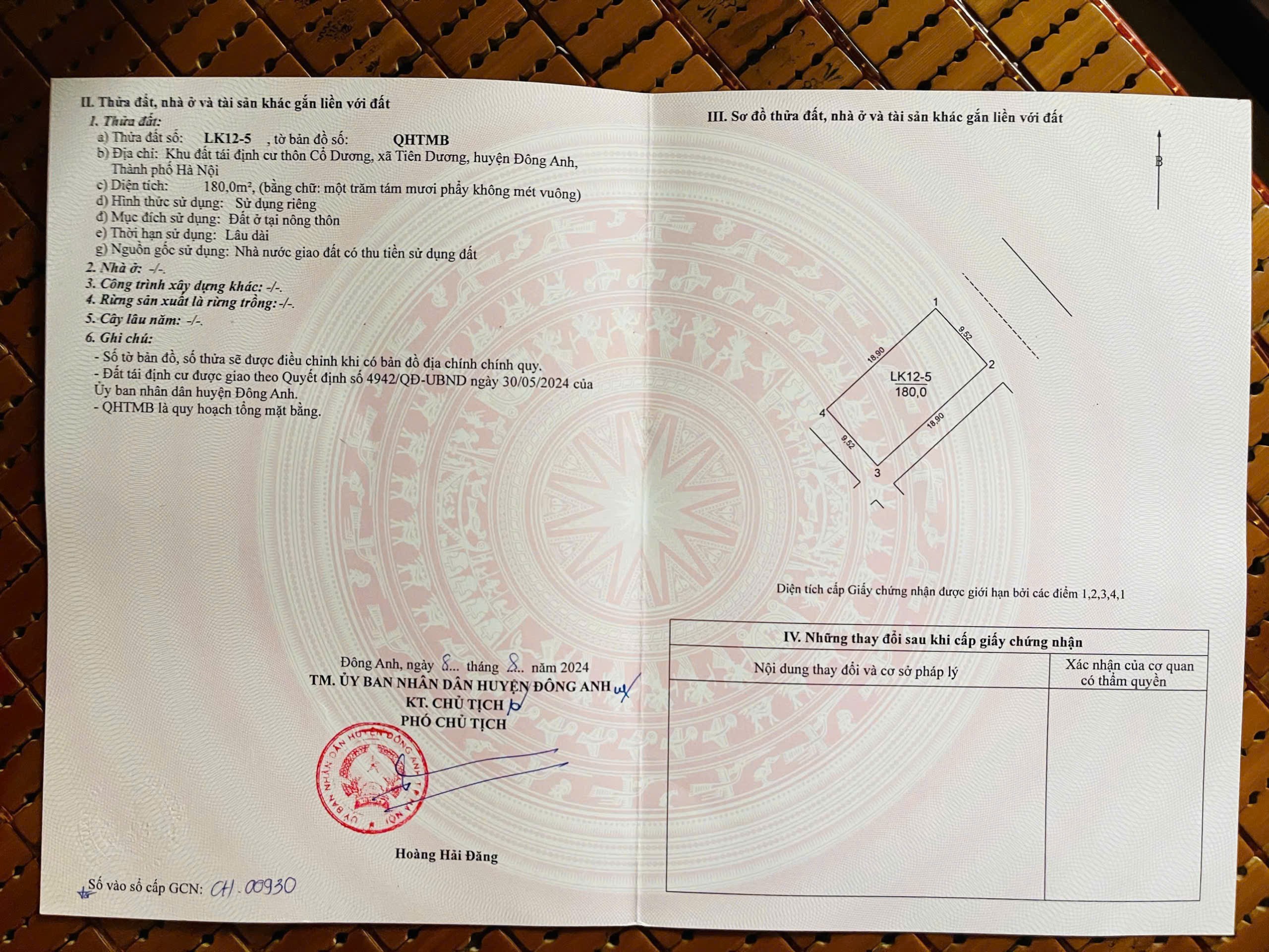 BÁN 180m2 – KHU TÁI ĐỊNH CƯ BỘ CÔNG AN, TIÊN DƯƠNG – ĐÔNG ANHLô LK 12-5 ( Lô Xẻ Khe) - 4