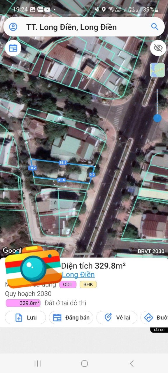 Cần bán đất 2 mặt tiền đường nhựa Thị Trấn Long Điền, 330m2 có 124 thổ