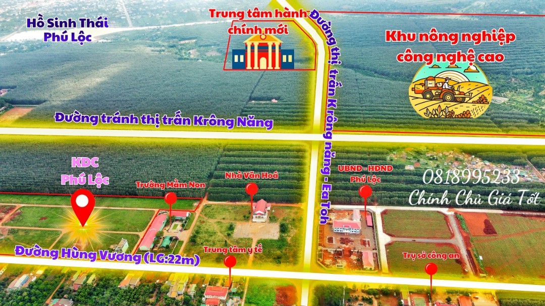 Cơ Hội x3 Đầu Tư Đất Nền TRUNG TÂM HÀNH CHÍNH Mới Krông Năng Đak Lak Đường 22m Chỉ 6xxTR