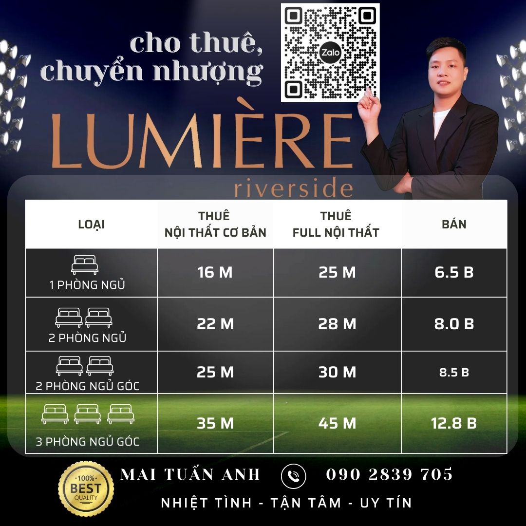 Cho thuê căn hộ Lumiere Riverside 3PN 93m², Full Nội thất, Tầng cao View đẹp, giá 40 tr/th 5