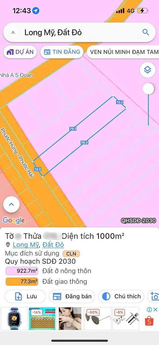 Cần bán Đất Long Điền, Bà Rịa Vũng Tàu, Diện tích 1000m², Giá Thương lượng