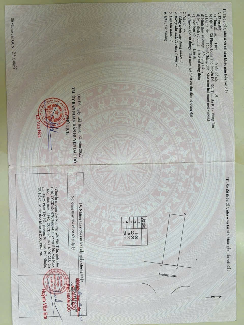 Cần bán Đất đường Quốc Lộ 55, Xã Phước Long Thọ, Diện tích 120m², Giá Thương lượng