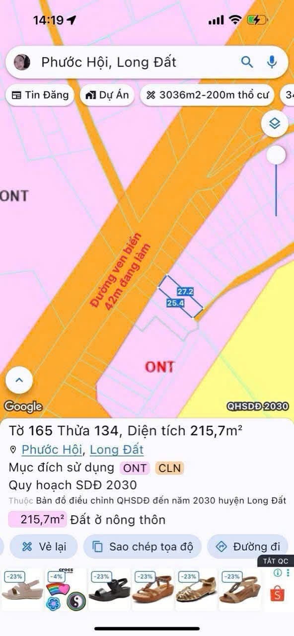 Cần bán Đất đường Võ Văn Kiệt, Xã Phước Hội, Diện tích 215m², Giá 1.5 Tỷ