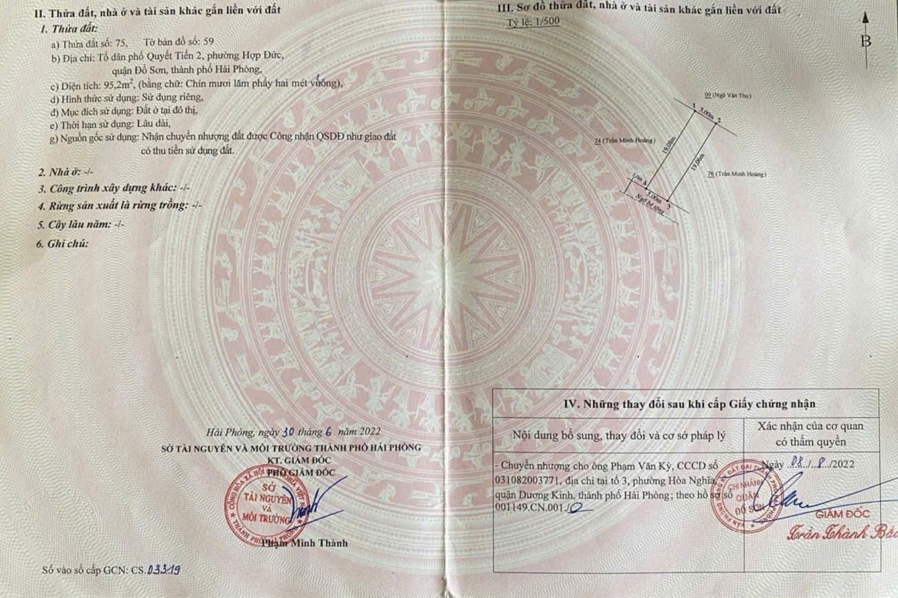 BÁN ĐẤT QUYẾT TIẾN 2 – HỢP ĐỨC – ĐỒ SƠN  95M2  GIÁ 9XX TRIỆU – LÔ HIẾM GẦN CHỢ  ZALO 0567 222 555 3