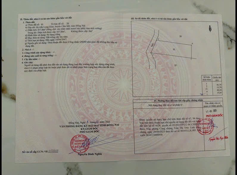 Cần bán Đất đường Quốc lộ 56, Thị trấn Long Giao, Diện tích 658m², Giá 7.5 Tỷ