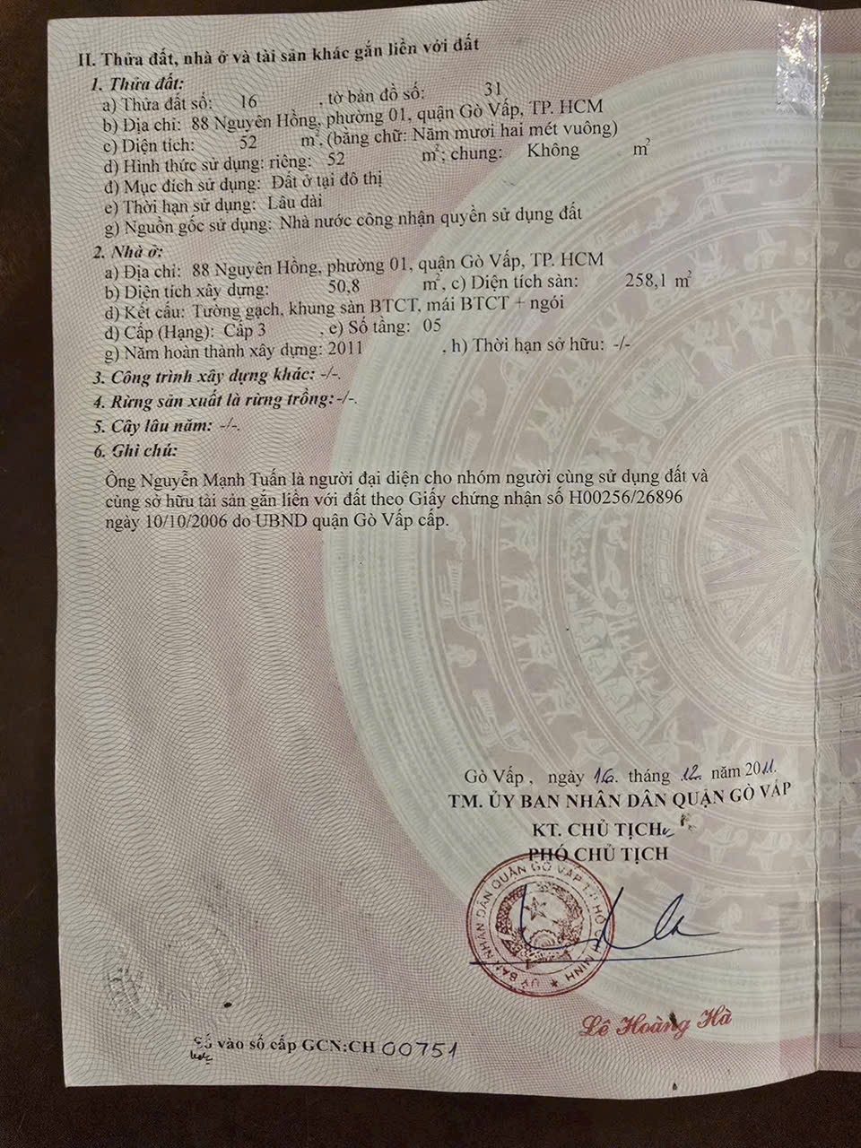 Bán mặt tiền kinh doanh 88 nguyên hồng p1 gò vấp