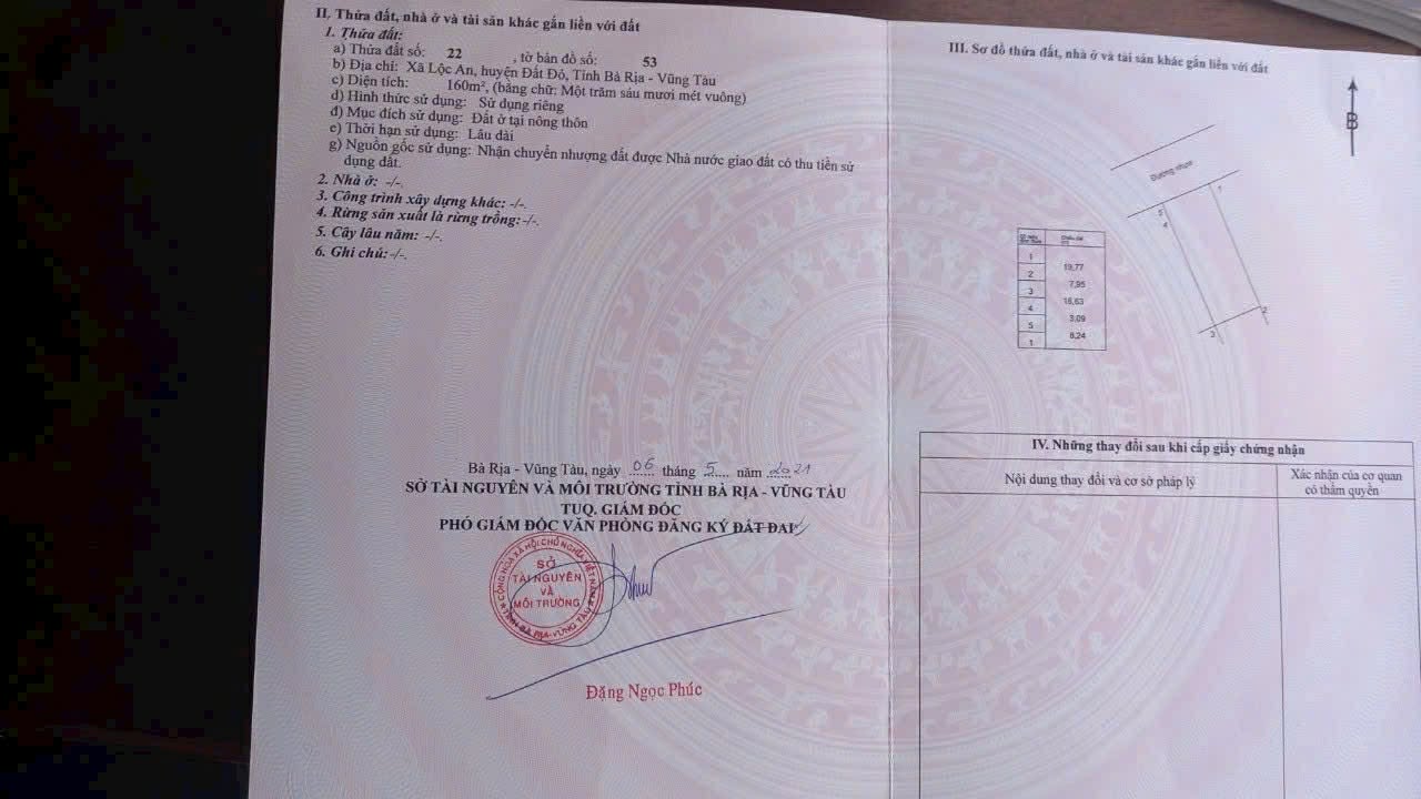 Cần bán Đất đường Võ Văn Kiệt, Thị trấn Đất Đỏ, Diện tích 160m², Giá 1 Tỷ