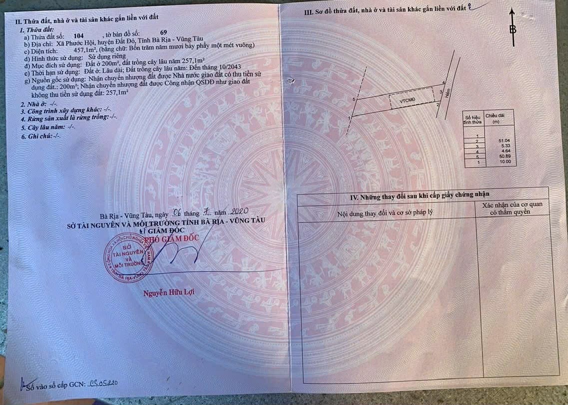 Cần bán Đất đường Tỉnh lộ 44, Thị trấn Phước Hải, Diện tích 122m², Giá 870 Triệu