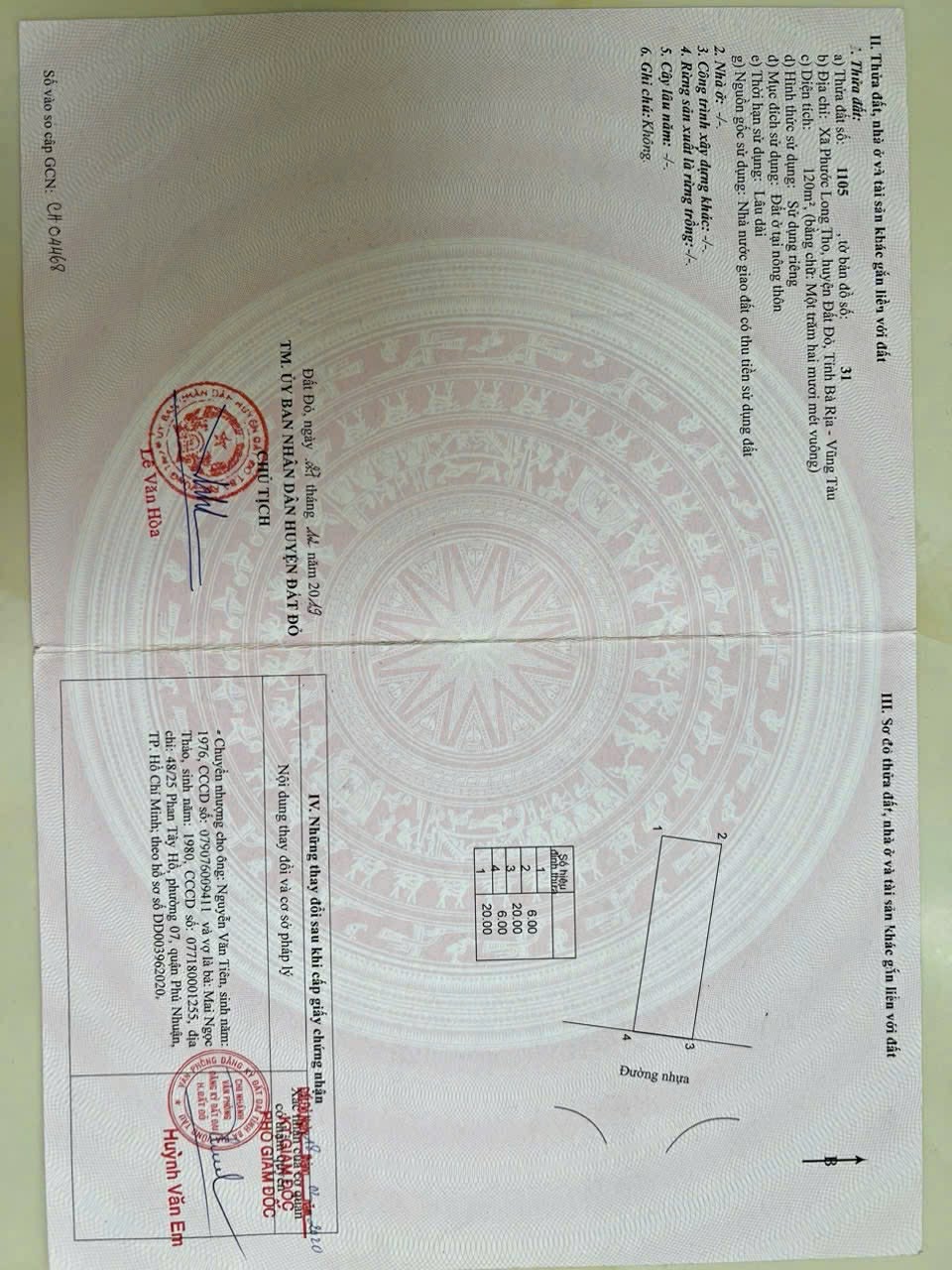 Cần bán Đất đường Quốc Lộ 55, Xã Phước Long Thọ, Diện tích 120m², Giá 700 Triệu