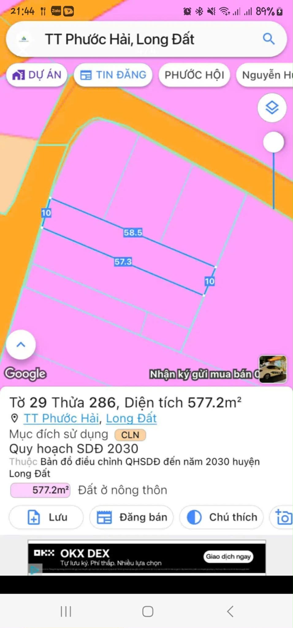 Cần bán Đất đường Tỉnh lộ 44, Thị trấn Phước Hải, Diện tích 577m², Giá 1.2 Tỷ