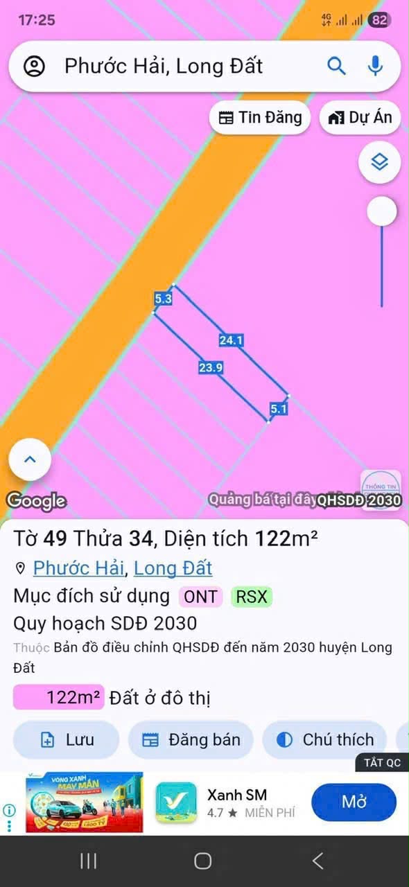 Cần bán Đất đường Tỉnh lộ 44, Thị trấn Phước Hải, Diện tích 122m², Giá 870 Triệu 2