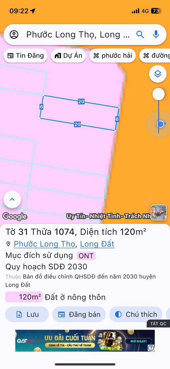 Cần bán Đất đường Quốc Lộ 55, Xã Phước Long Thọ, Diện tích 120m², Giá Thương lượng 2
