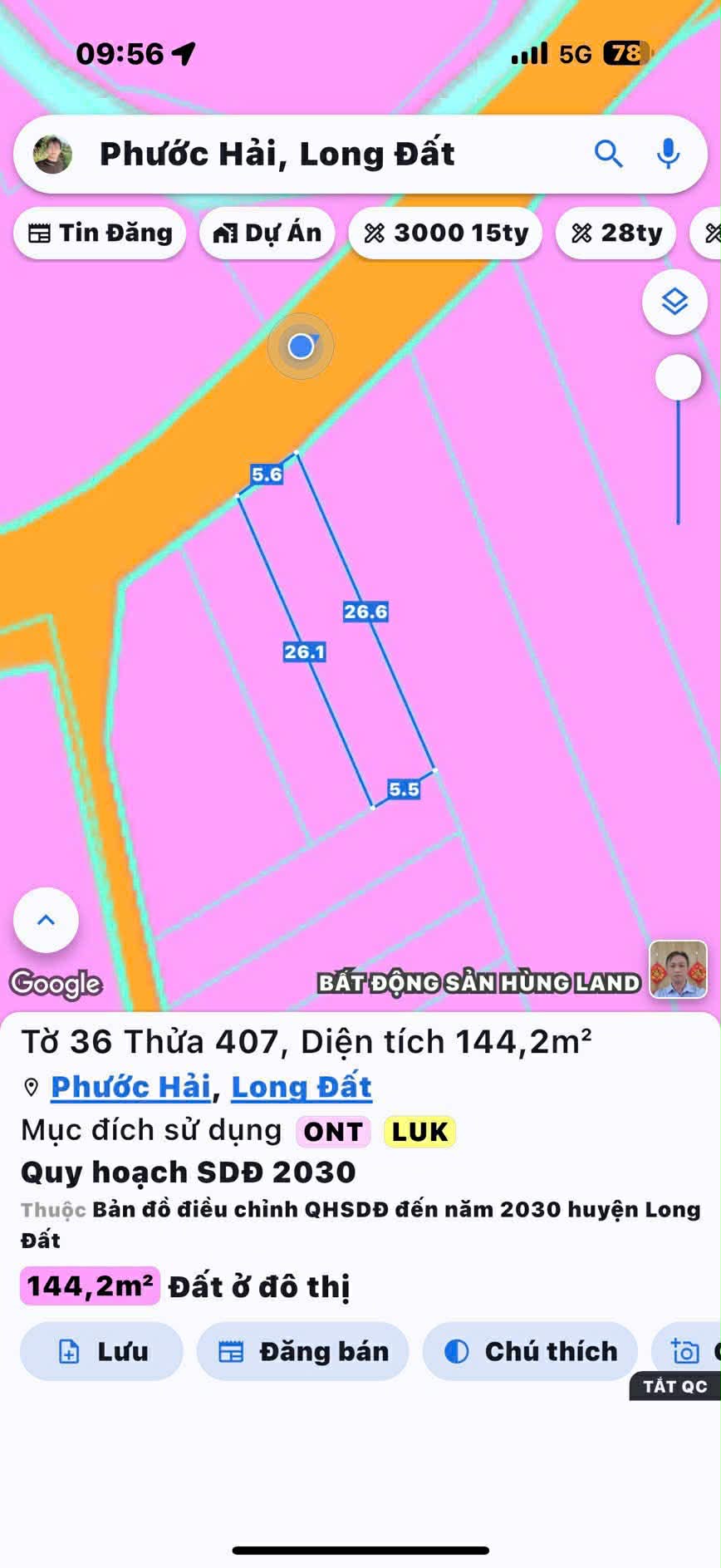 Cần bán Đất đường Tỉnh lộ 44, Thị trấn Phước Hải, Diện tích 144m², Giá 1.2 Tỷ 2