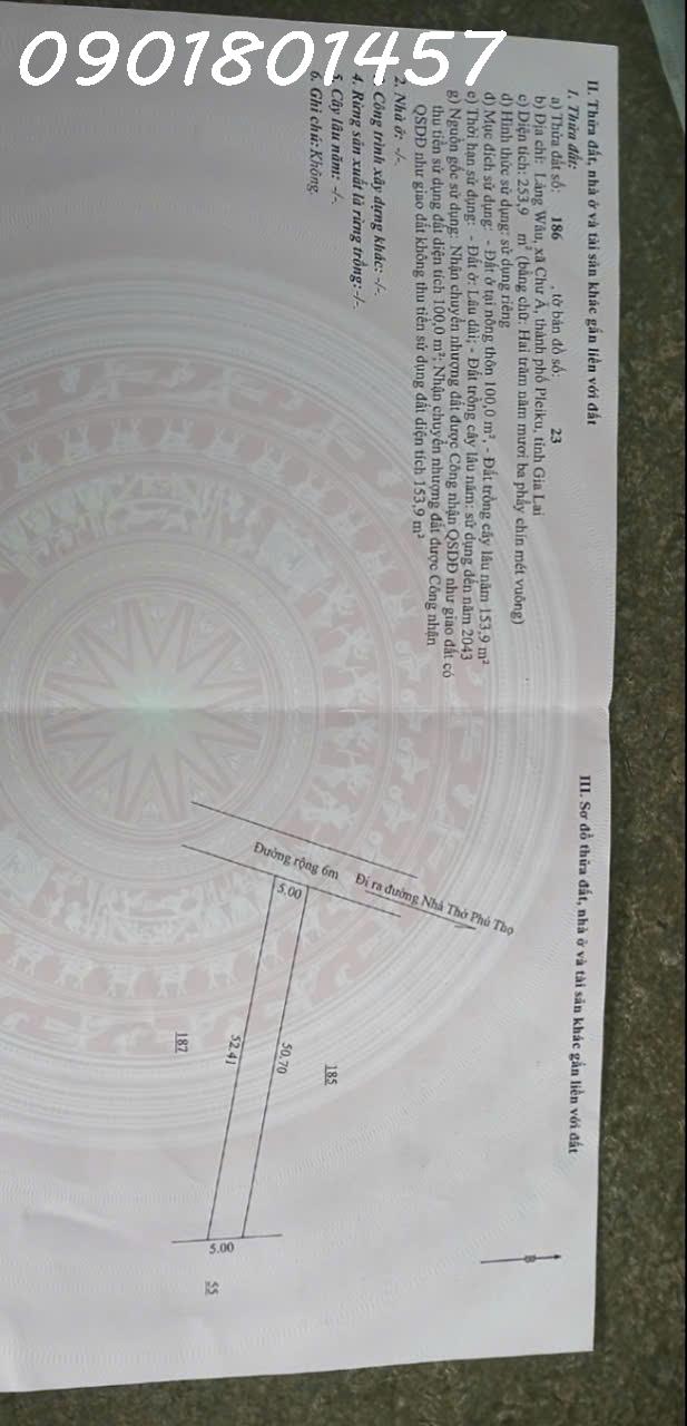 Bán đất 250m2 (100m2đất ở) 580tr ở thành phố PleiKu- Gia Lai