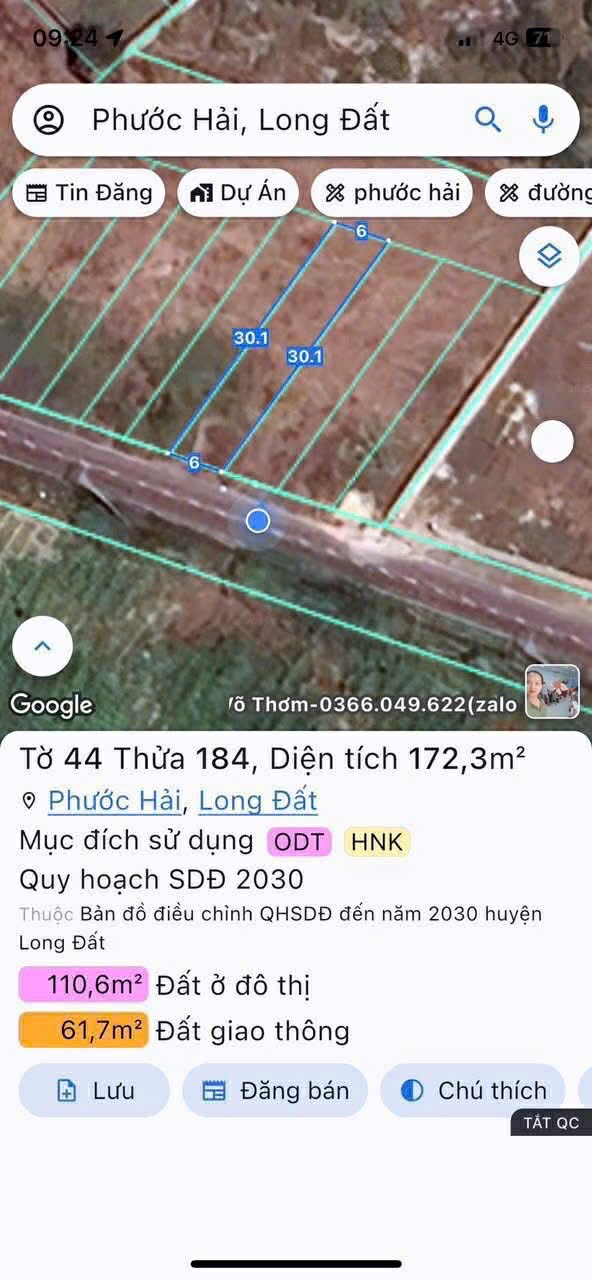 Cần bán Đất đường Tỉnh lộ 44B, Thị trấn Phước Hải, Diện tích 172m², Giá 1.250 Tỷ