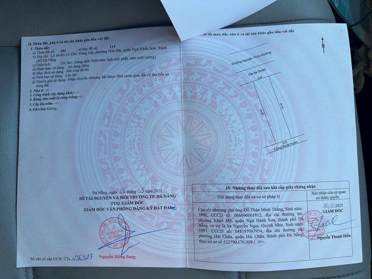 9,2 tỷ/101m2,Đất Nguyễn Thức Đường.rộng 10,5m,H:Bắc, khu Đông Hải ,Bãi tắm Tân Trà