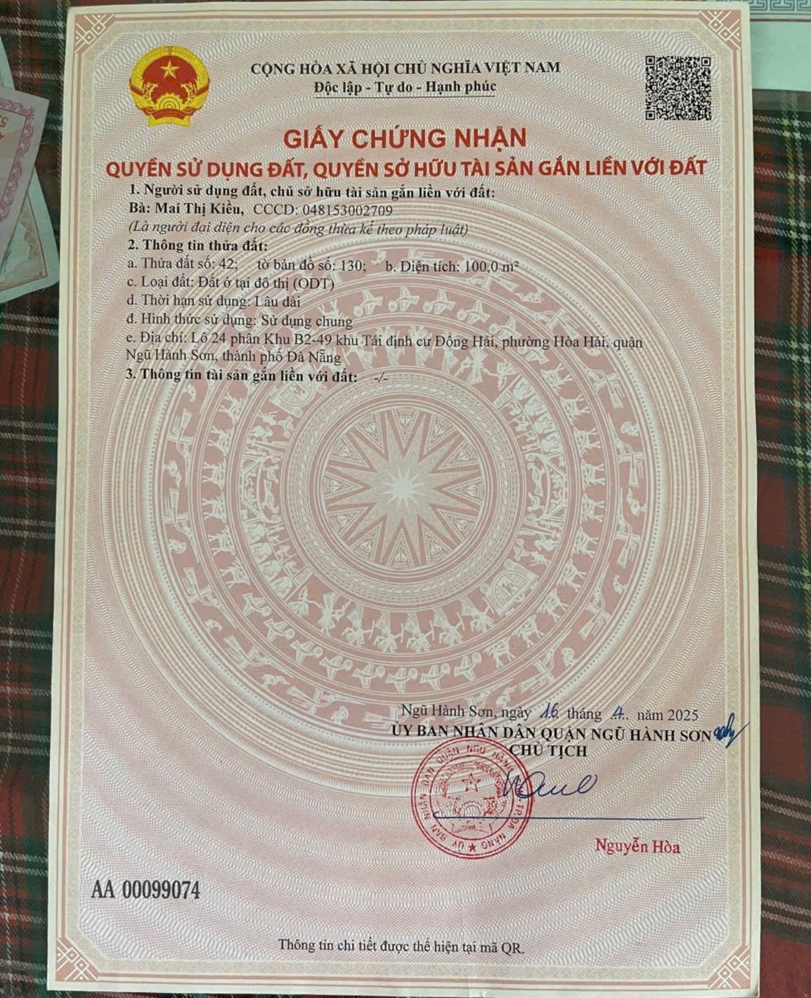 9,2 tỷ/100m2,Đất Nguyễn Thần Hiến.rộng 10,5m,H:Bắc, khu Đông Hải ,Bãi tắm Tân Trà