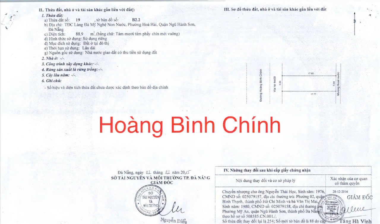 89m2/ 5,8  tỷ, Đất đường  Hoàng Bình Chính, Hòa Hải, NHSơn, Đ Nẵng, Sát Biển.