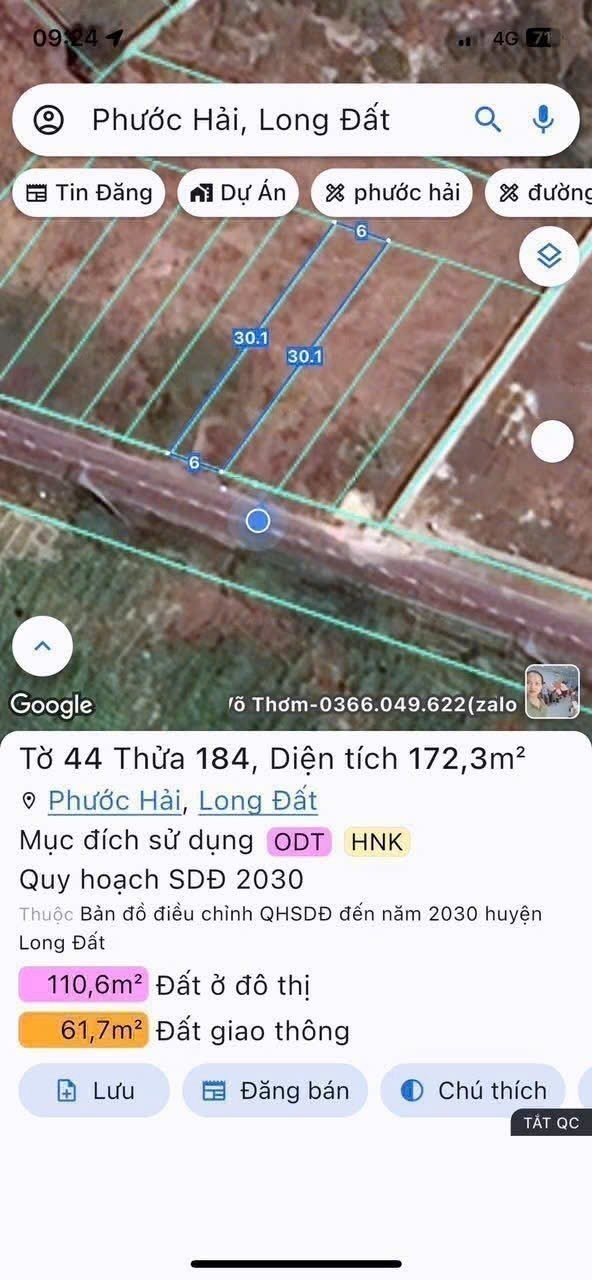 Cần bán Đất đường Tỉnh lộ 44, Thị trấn Phước Hải, Diện tích 172m², Giá 1.25 Tỷ