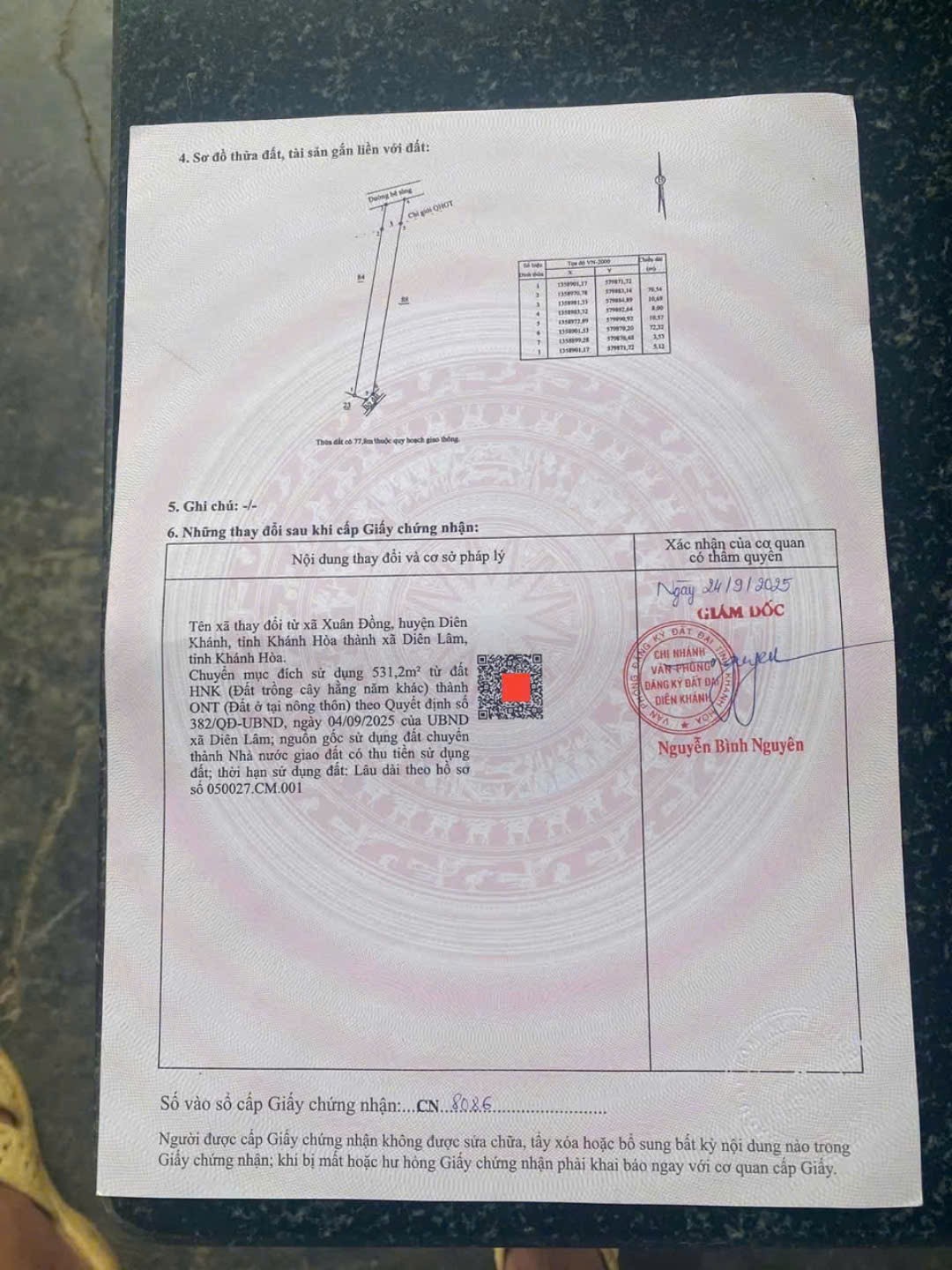 Bán đất Diên Đồng thôn Đồng Trăn 1 mặt tiền đường liên thôn QH 24m 5