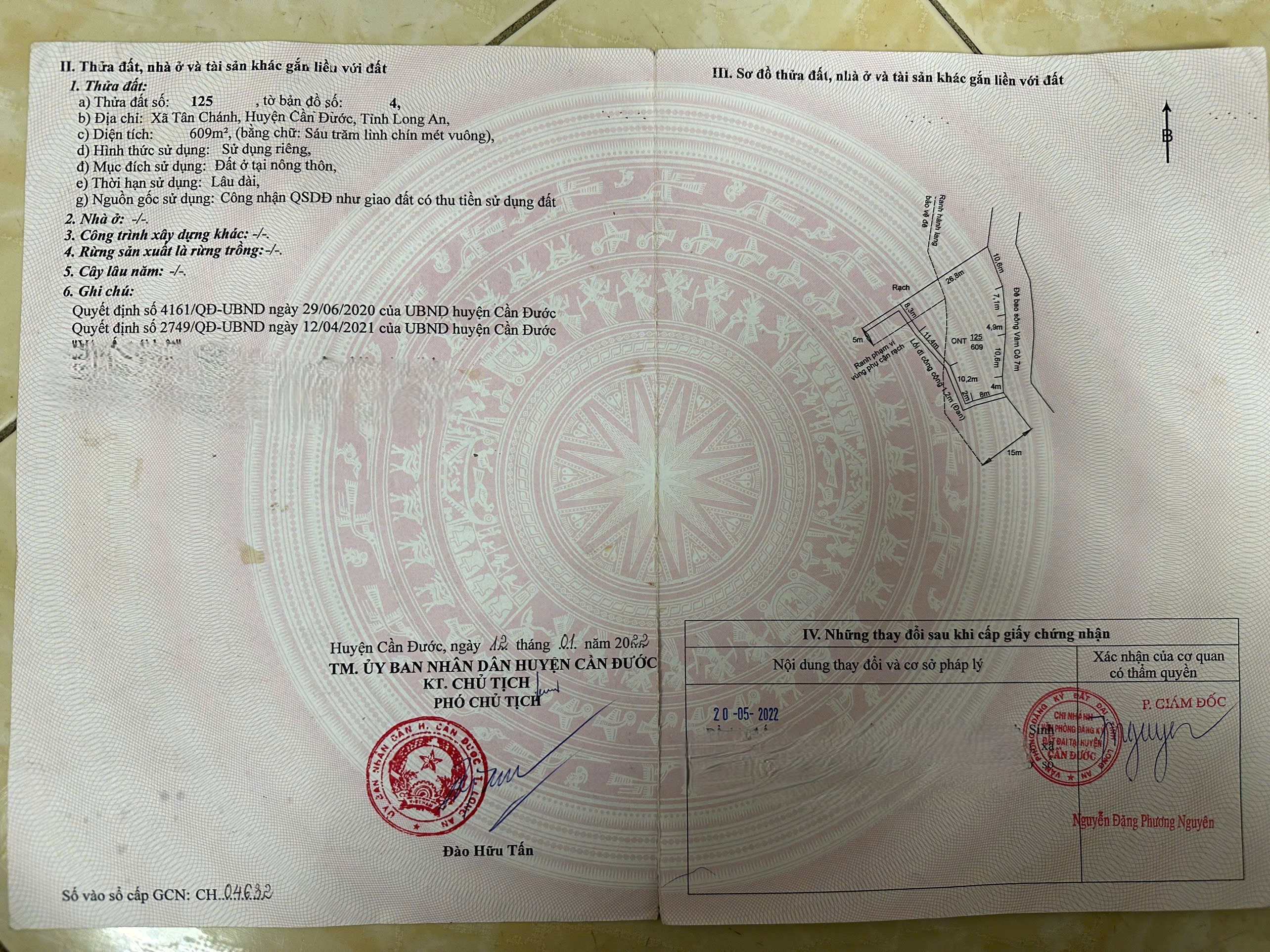 Đất thổ cư 609m2 mt View sông Vàm Cỏ thích hợp làm nhà vườn giá rẻ 700tr hết sổ 4