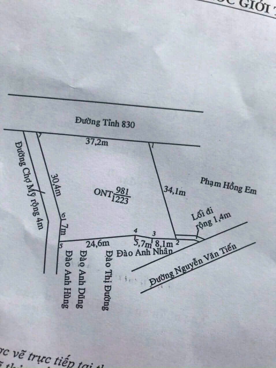 Bán đất 2 mặt tiền TL 830 , xã Mỹ Lệ , Cần Đước dt 1223m2 full thổ giá hạ còn 13,5 tỷ