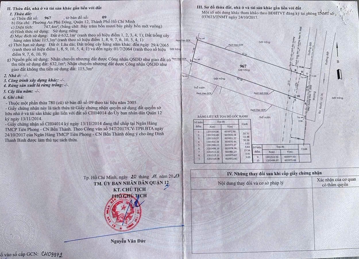 ĐẤT ĐẸP (14x54) AN PHÚ ĐÔNG 26, QUẬN 12 GIÁ ĐẦU TƯ (GẦN SÔNG SG)