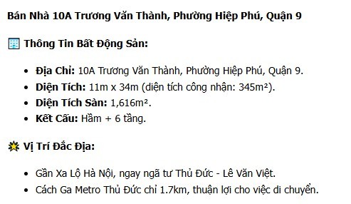 Cần bán Nhà mặt tiền Phường Tăng Nhơn Phú B, Quận 9, Diện tích 1616m², Giá 55 Tỷ 2